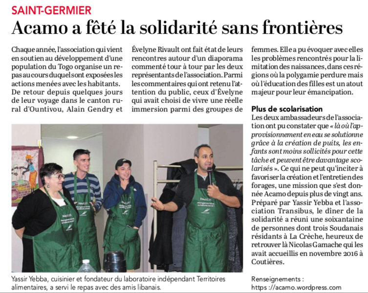 20181126-Courrier-Acamo a fêté la solidarité sans frontières